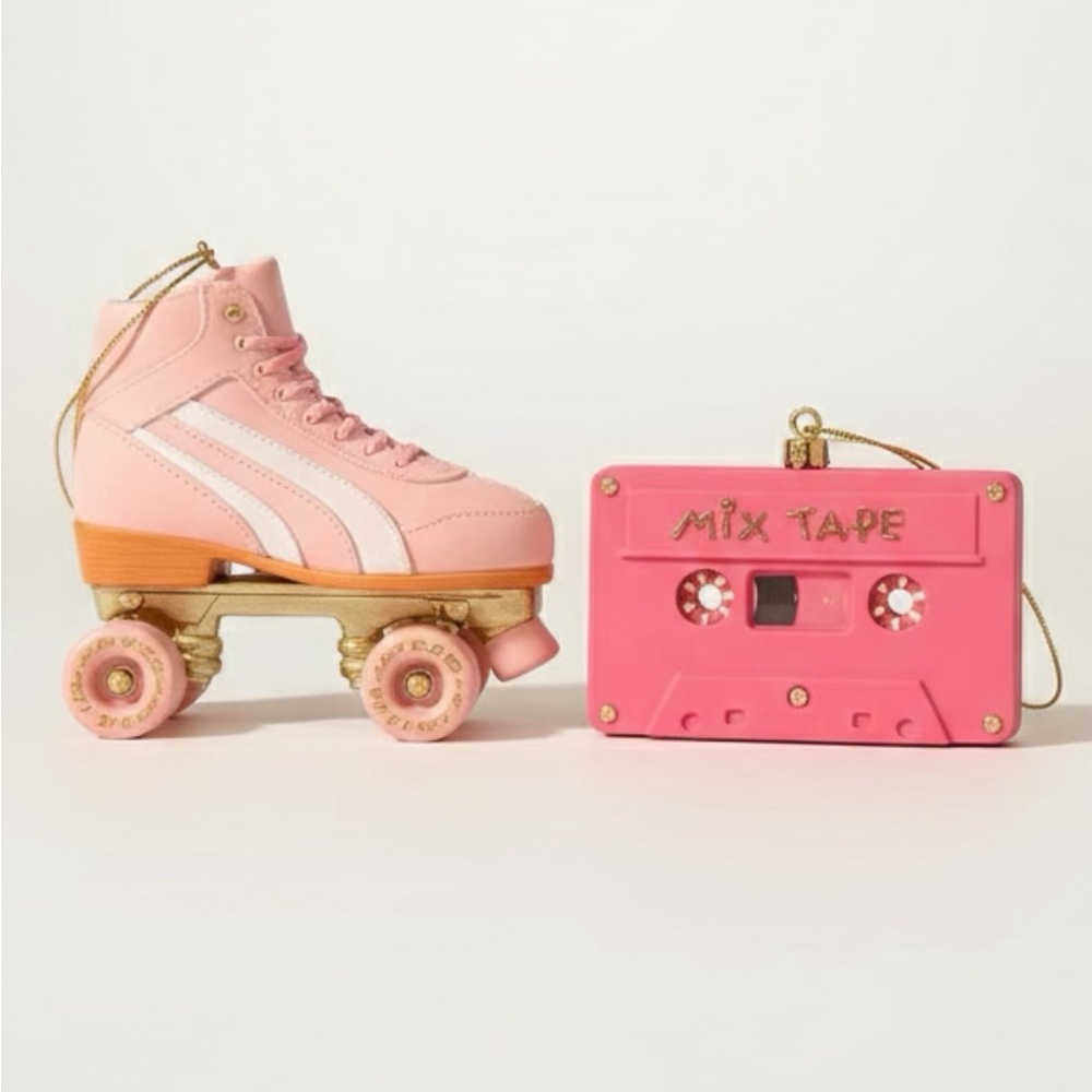 Pink Roller Skates and Cassette Toy Set Ornament